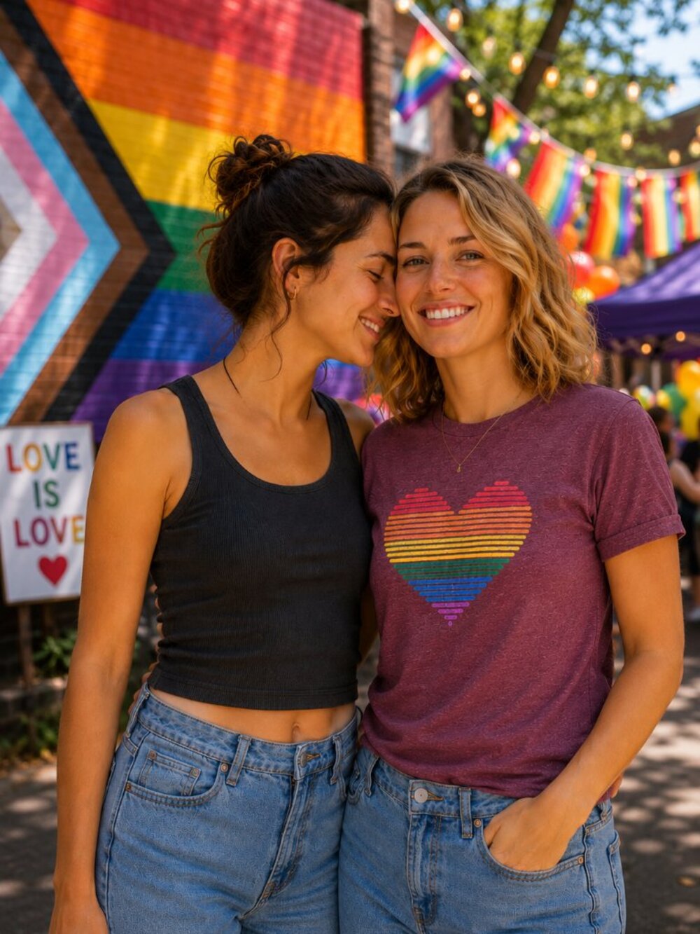 Purple Rainbow Heart Tee L